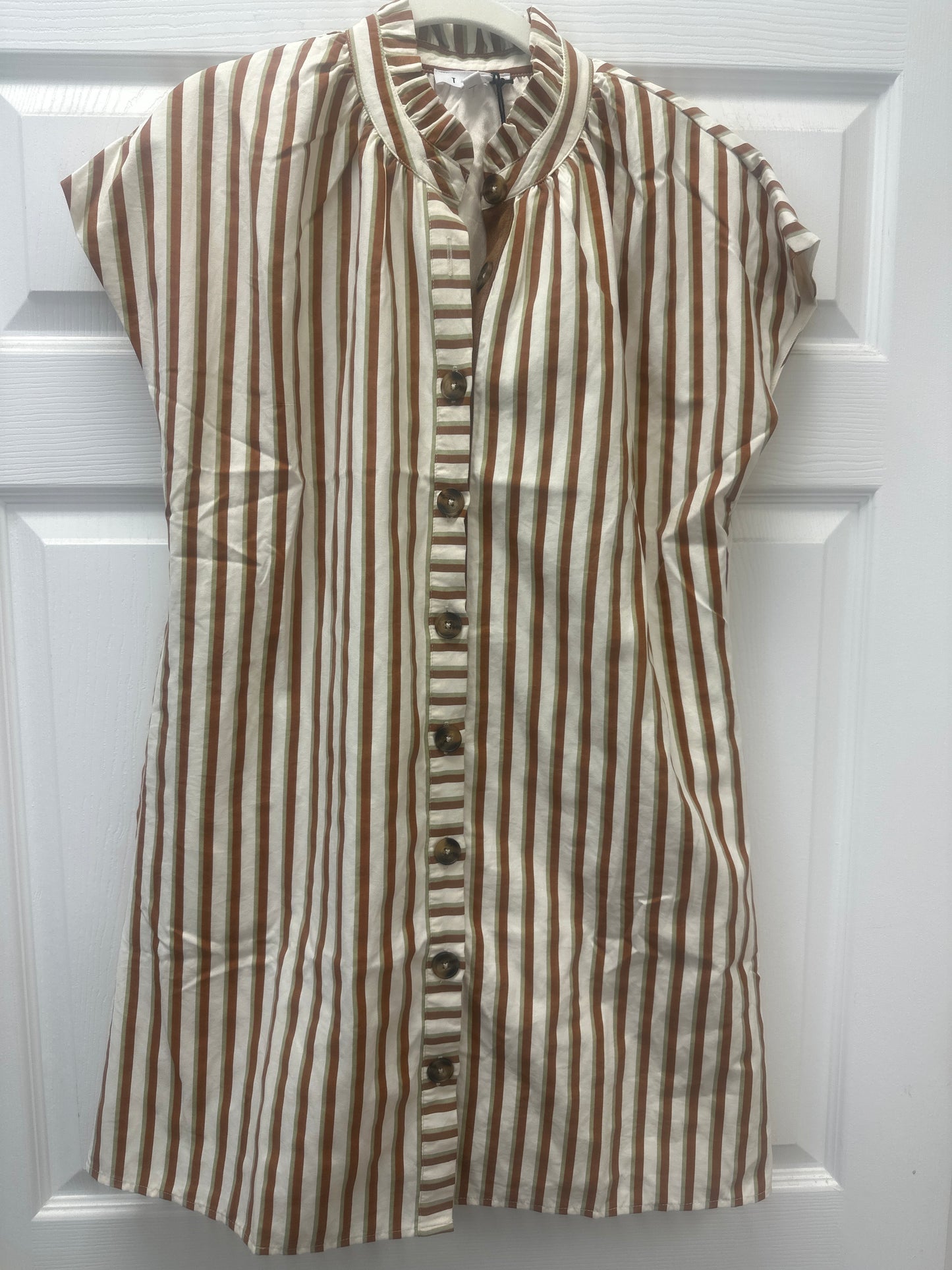 STRIPE BUTTON UP DRESS - BROWN