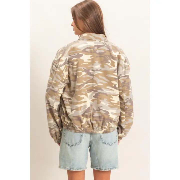 CAMOUFLAGE ZIP-UP JACKET - STONE