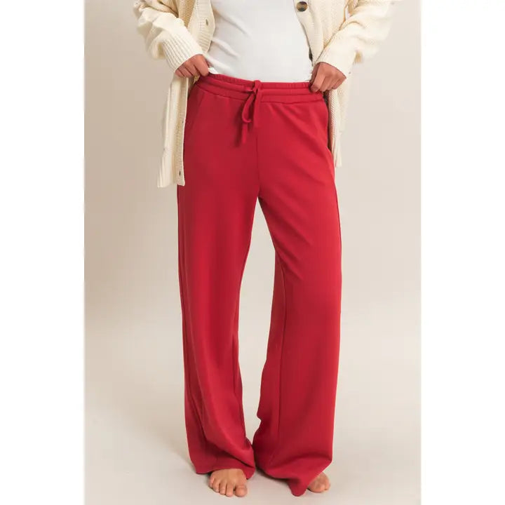 ELASTIC WAIST STRAIGHT LEG PANT - DARK RED