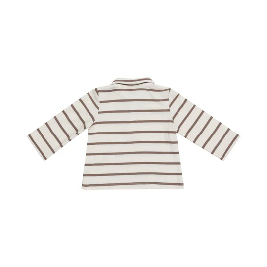 LS POLO SHIRT - BROWN RIBBED STRIPED