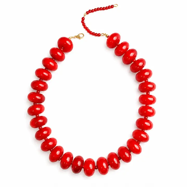 POLISHED BEAD STATEMENT NECKLACE - RED