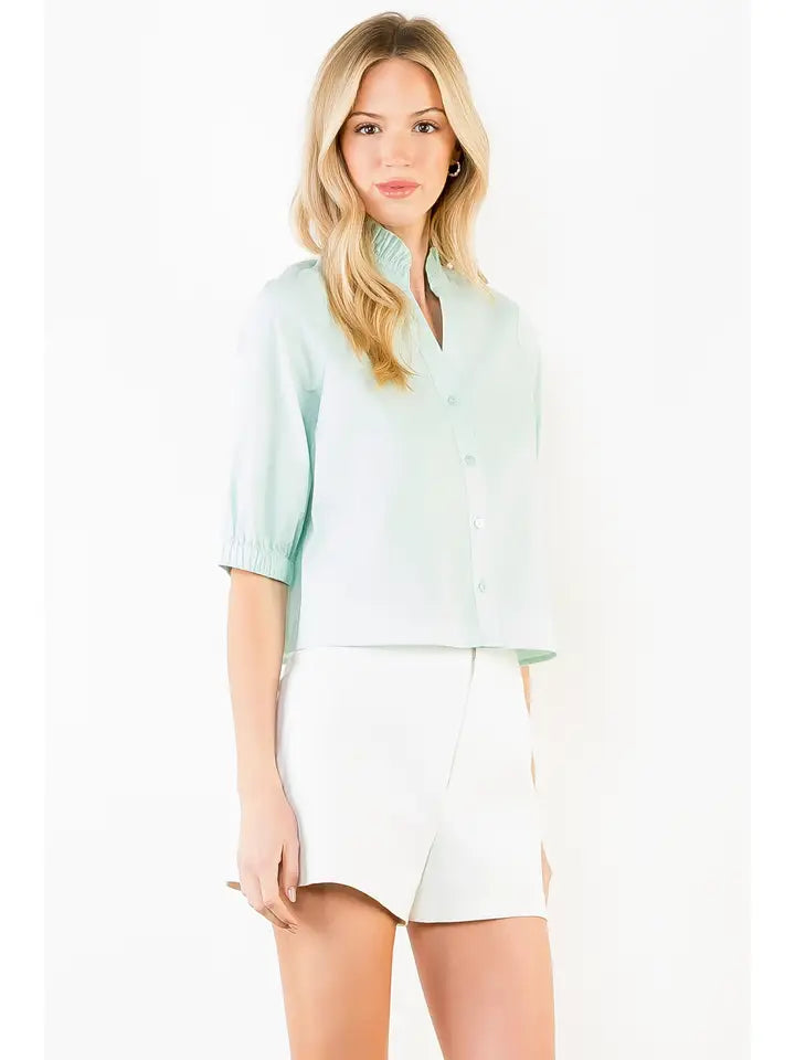 SHORT SLEEVE V-NECK TOP - MINT