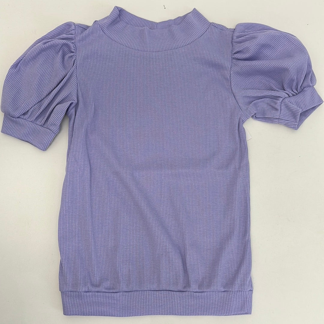 SHORT PUFF SLEEVE RIBBED TOP - LIGHT PURPLE