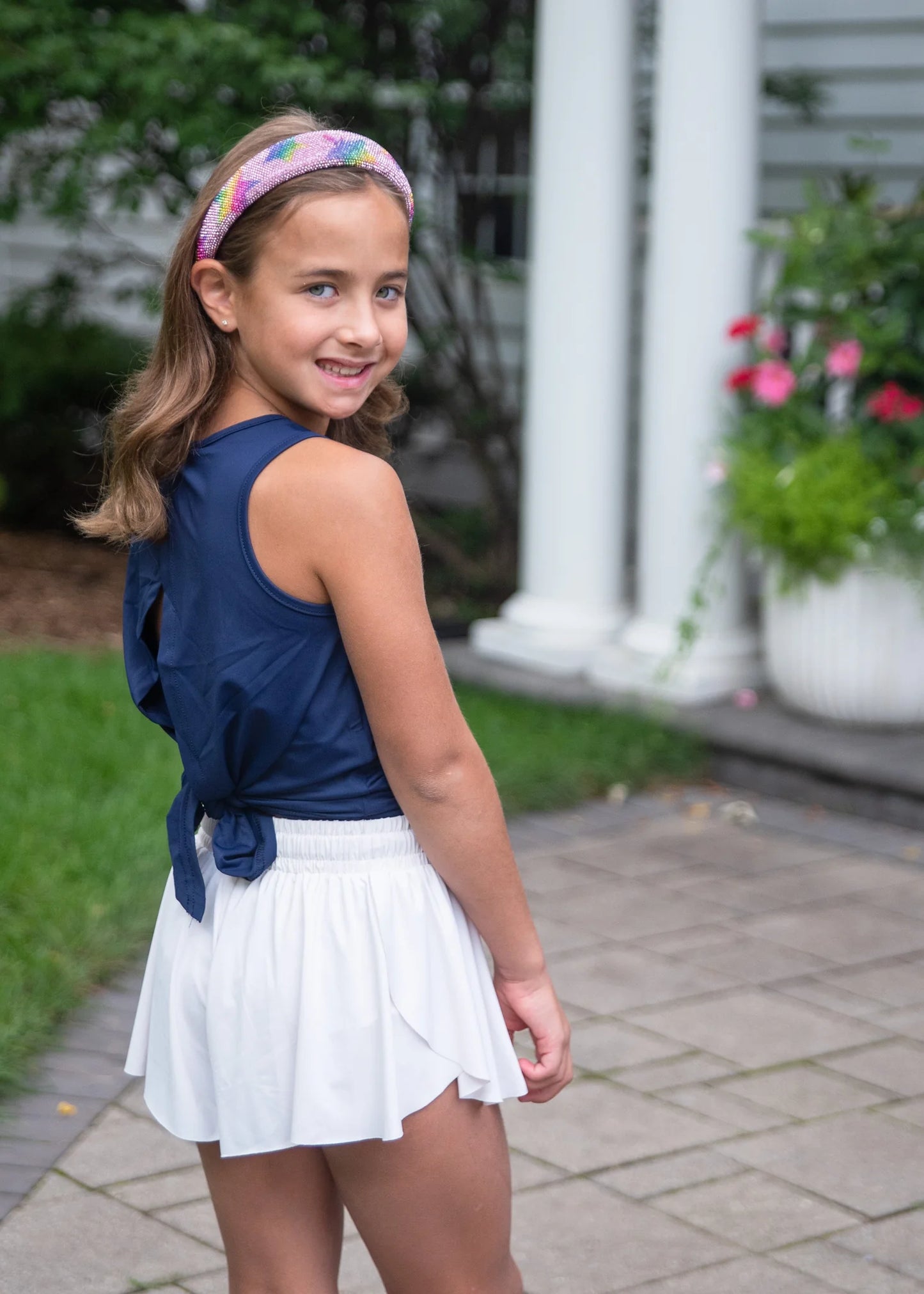 ATHLEISURE TIE BACK TOP - NAVY