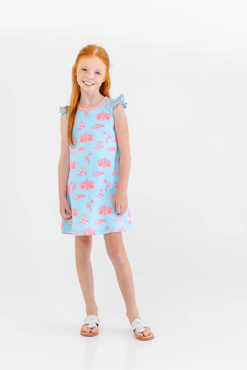 ANGEL SLEEVE POLLY PLAY DRESS - PARROT CAY CANOPY/SANDPEARL PINK