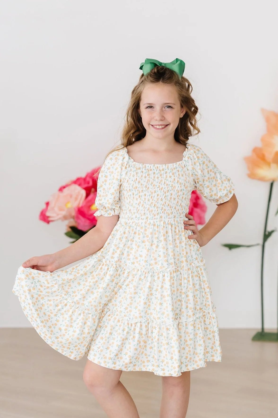 MARVELOUS MARIGOLDS SMOCKED RUFFLE DRESS