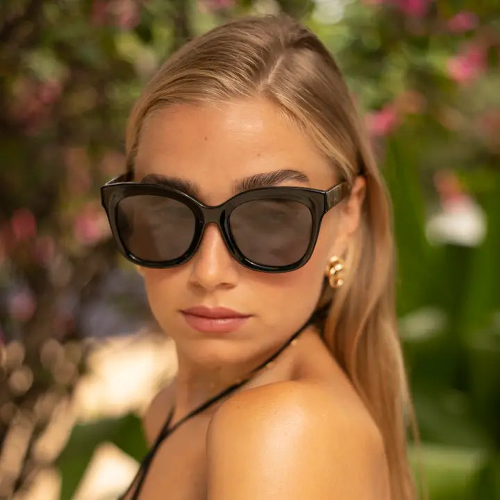 NAPLES ACETATE CAT EYE SUNGLASES - BLACK/TORTOISE