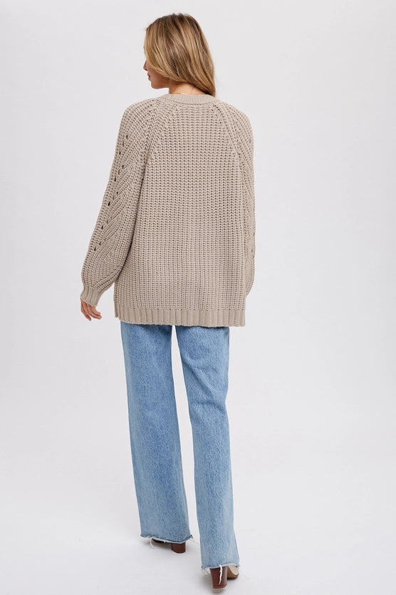 CHUNKY POINTELLE CARDIGAN - MUSHROOM