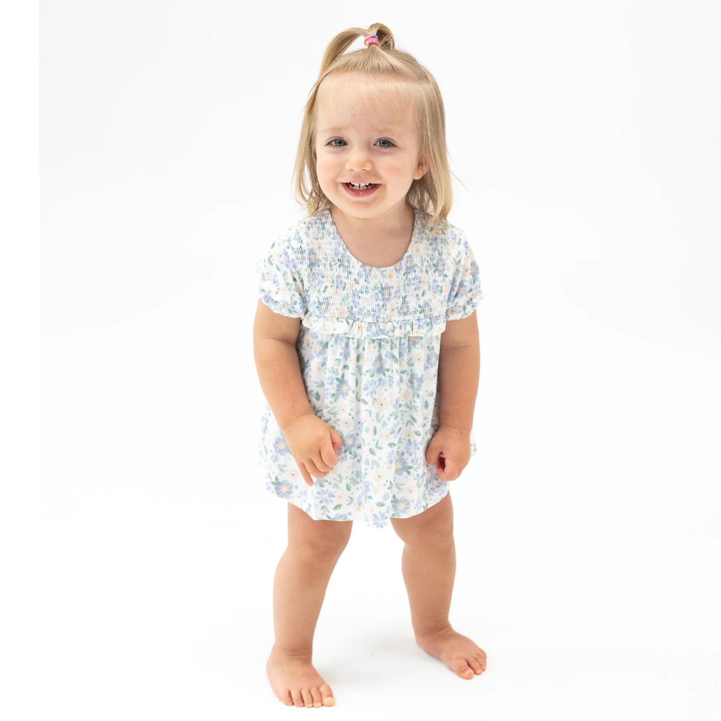 SMOCKED RUFFLE BUBBLE W/ SKIRT - BABY VERONICAL FLORAL