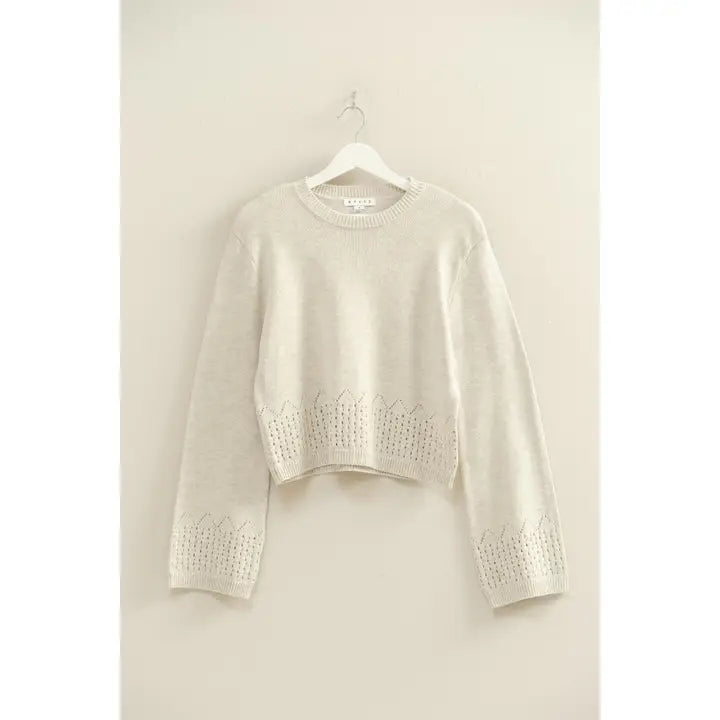 UNIQUE EYELET DETAILED LONG SLEEVE SWEATER - BLACK
