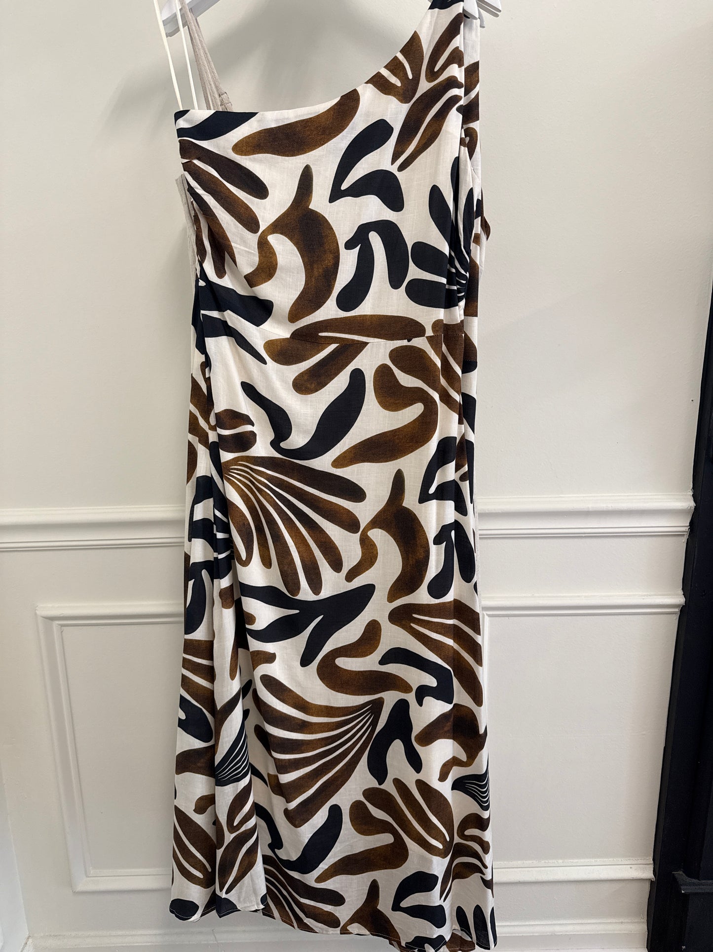 ONE SHOULDER MULTI COLOR DRESS - BLACK/BROWN