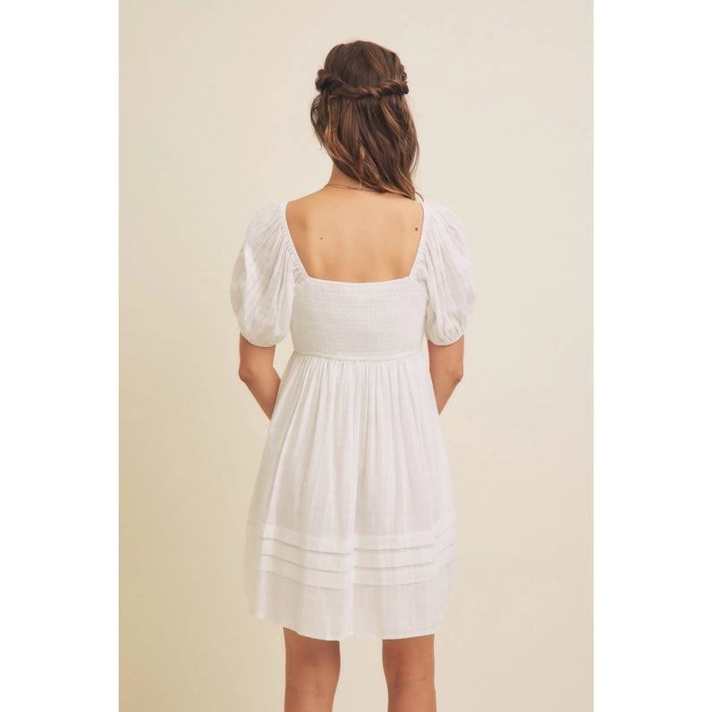 AIRY COTTON CROCHET MINI DRESS - WHITE