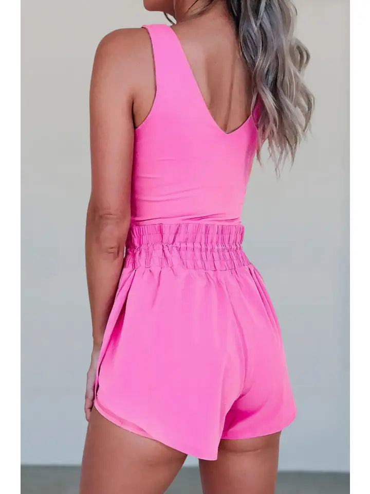SOLID SLEEVELESS DRAWSTRING WAIST ROMPER - BLACK