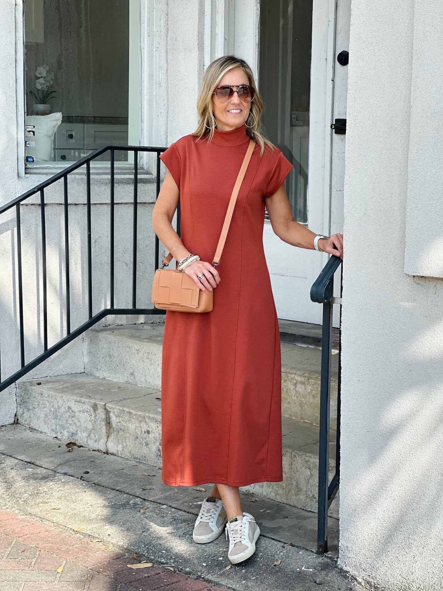 CAP SLEEVE MIDI DRESS - CHESNUT