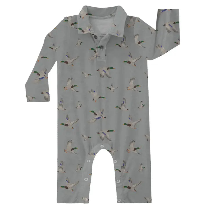 MALLARD/DUCKS LONG SLEEVE POLO ROMPER