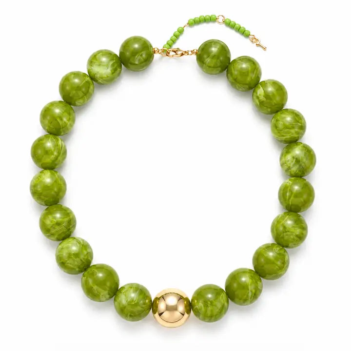 OLIVE SHELL BUBBLE BEADED STATEMENT NECKLACE