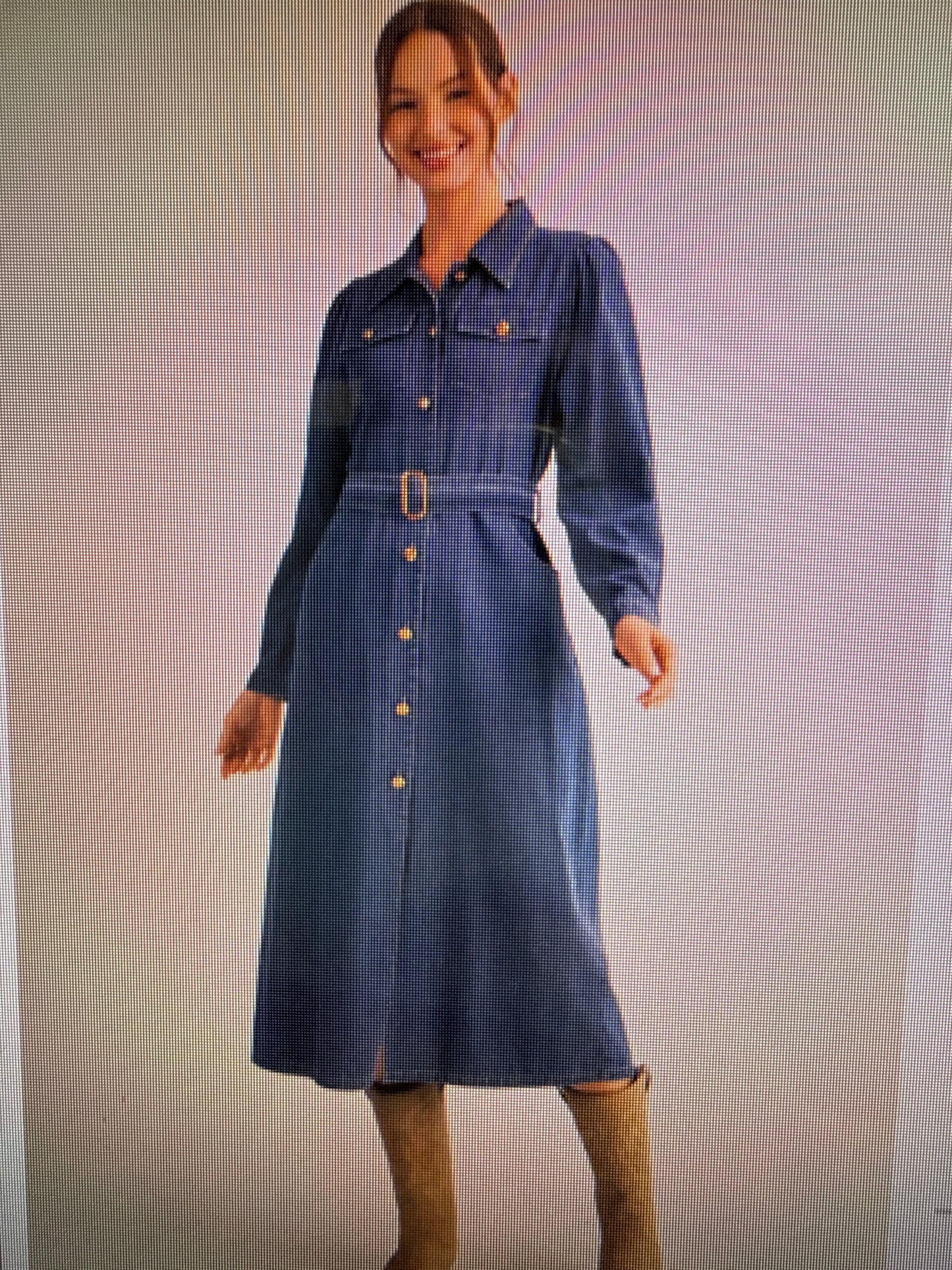 LS BUTTON DOWN DENIM MIDI DRESS WITH WAIST BELT