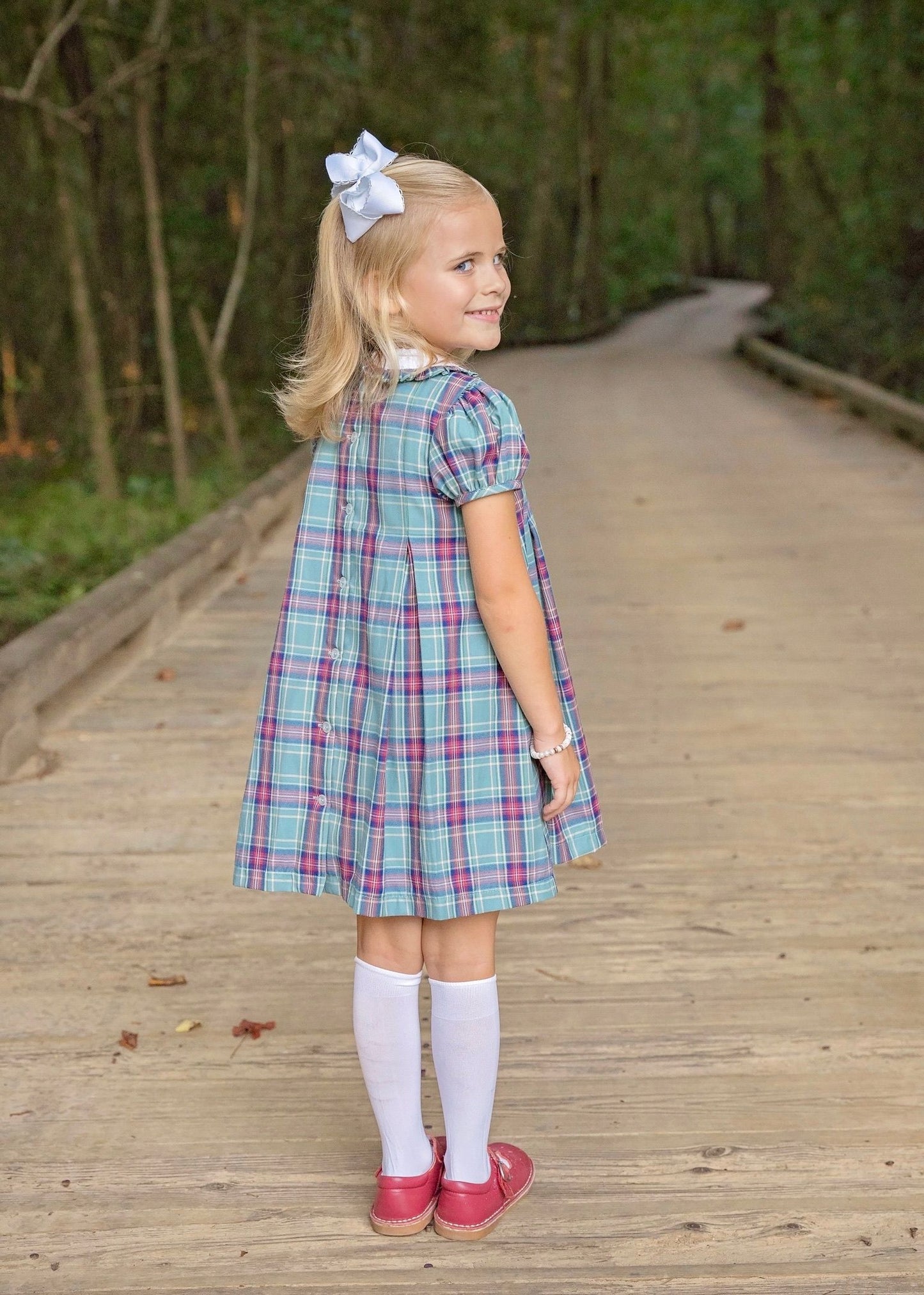 PAIGE PLEAT DRESS - GREEN CHRISTMAS PLAID