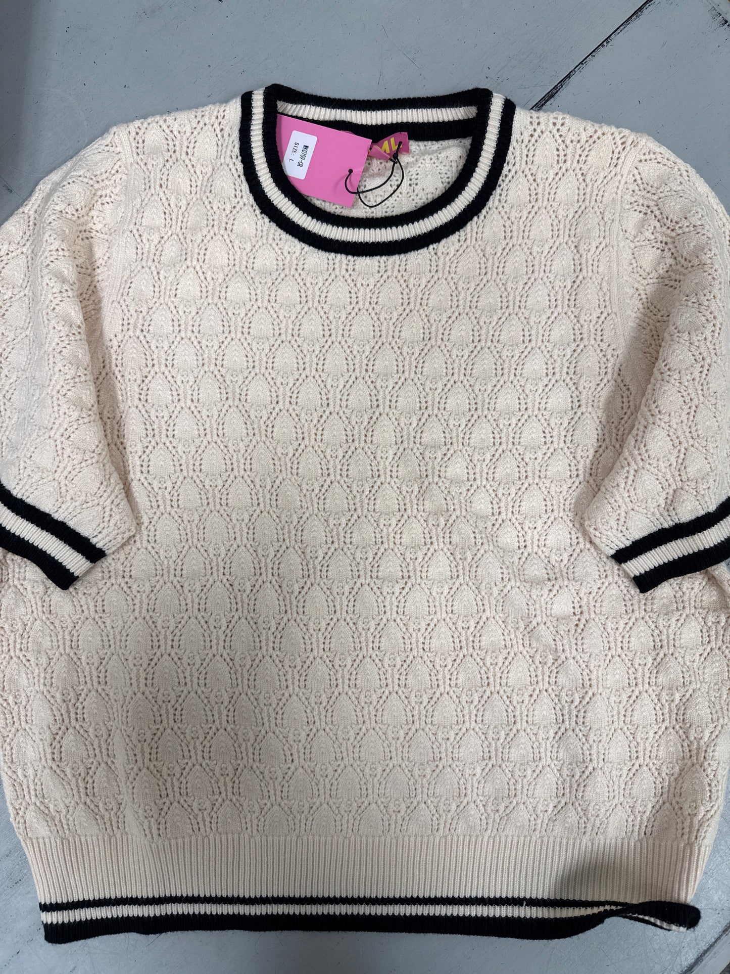 SHORT SLEEVE KNIT TOP - CREAM