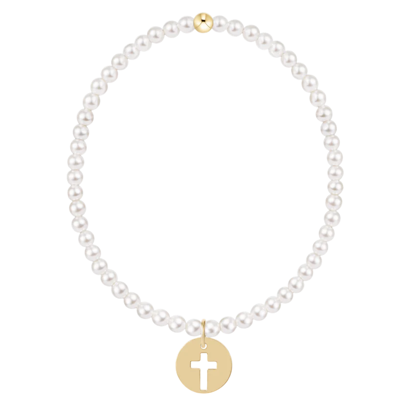 CLASSIC PEARL 3MM BRACELET - BLESSED GOLD DISC