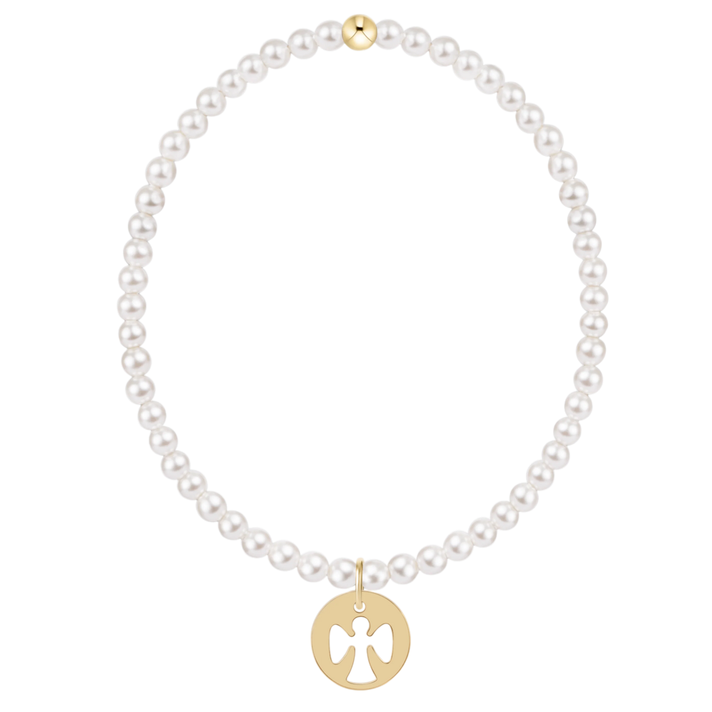 EGIRL CLASSIC PEARL 3MM BRACELET - GUARDIAN ANGEL GOLD DISC