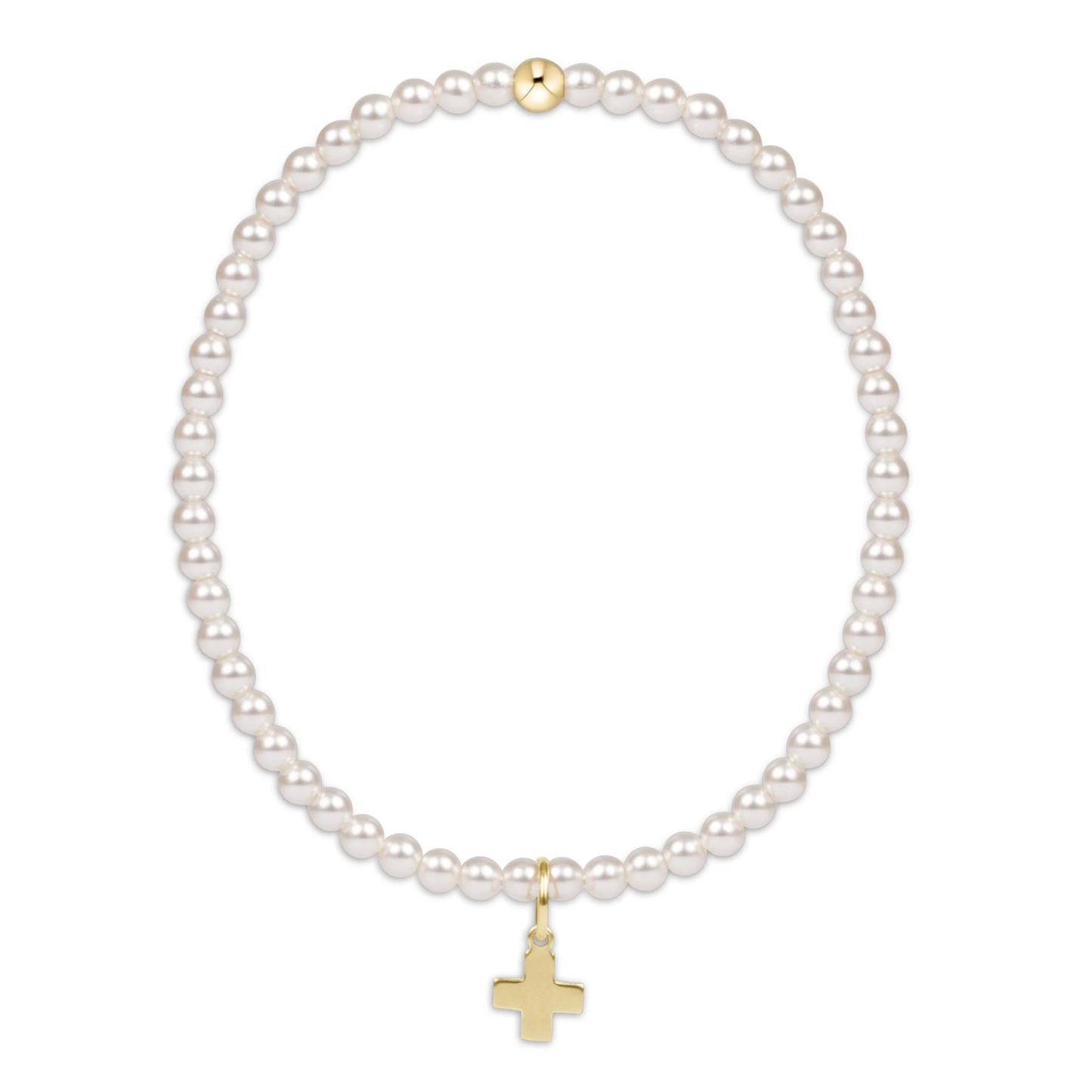 EGIRL CLASSIC PEARL 3MM BRACELET - SIGNATURE CROSS GOLD CHARM