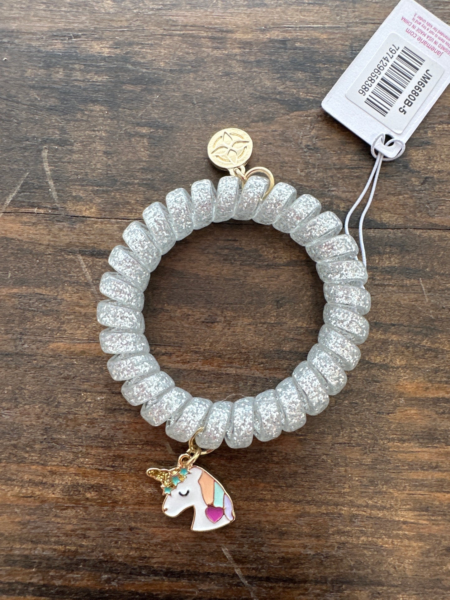 KIDS SILVER GLITTER SPIRAL BAND BRACELET - UNICORN
