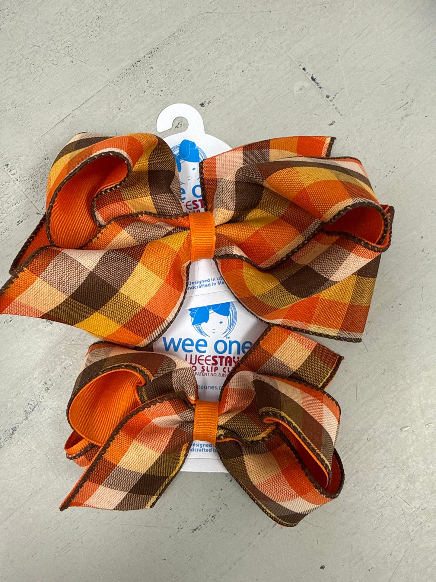 HARVEST ORANGE/BROWN PLAID BOW - ASSORTED SIZES