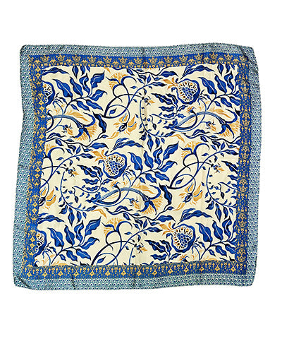 VINE BORDER FLORAL PRINT BANDANA - BLUE