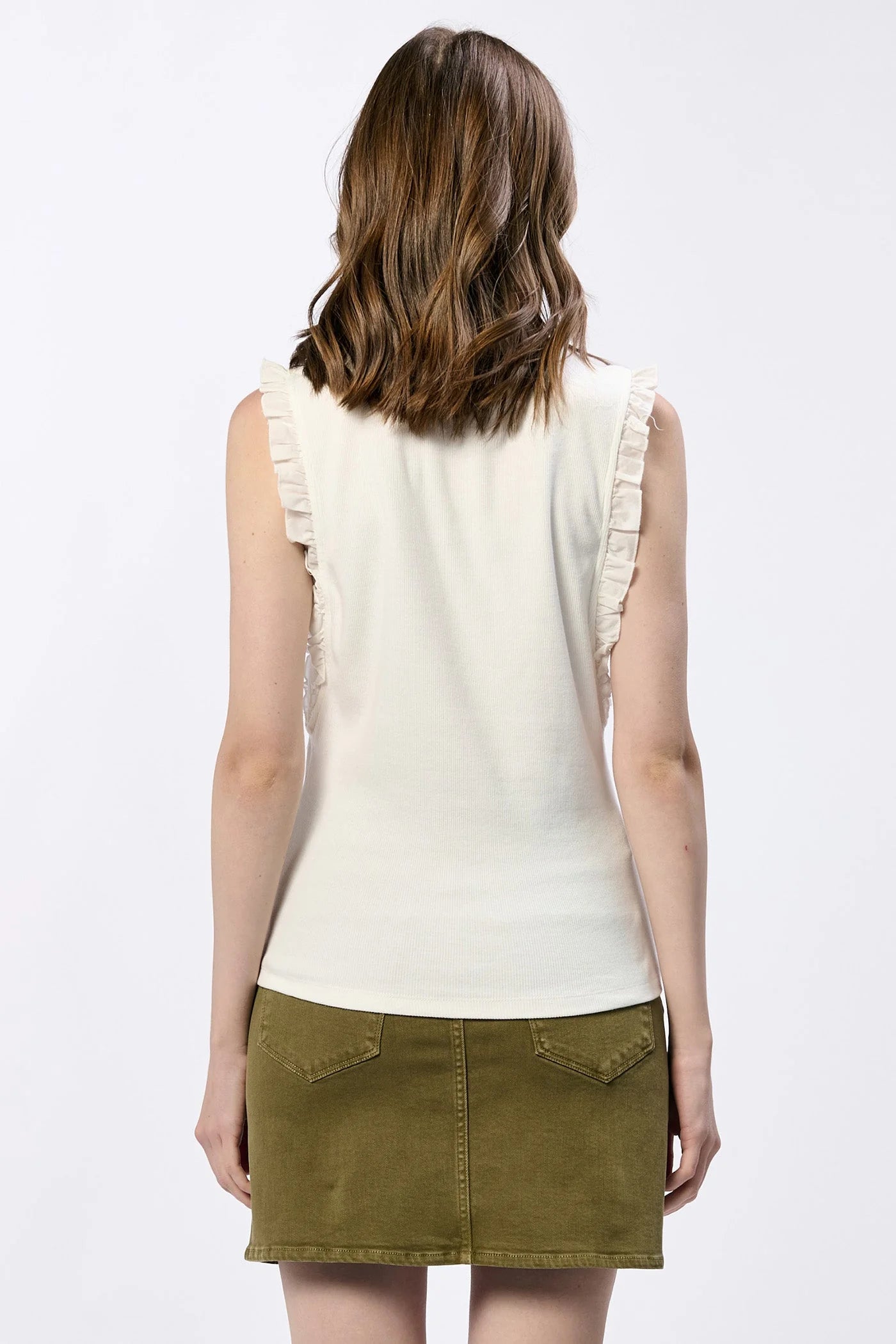 BRIDGET RUFFLE TRIMMED TOP - WHITE