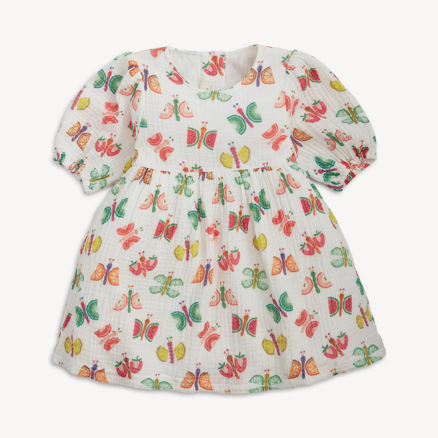 FRUIT FLIES WOVEN PUFF SLEEVE DRESS