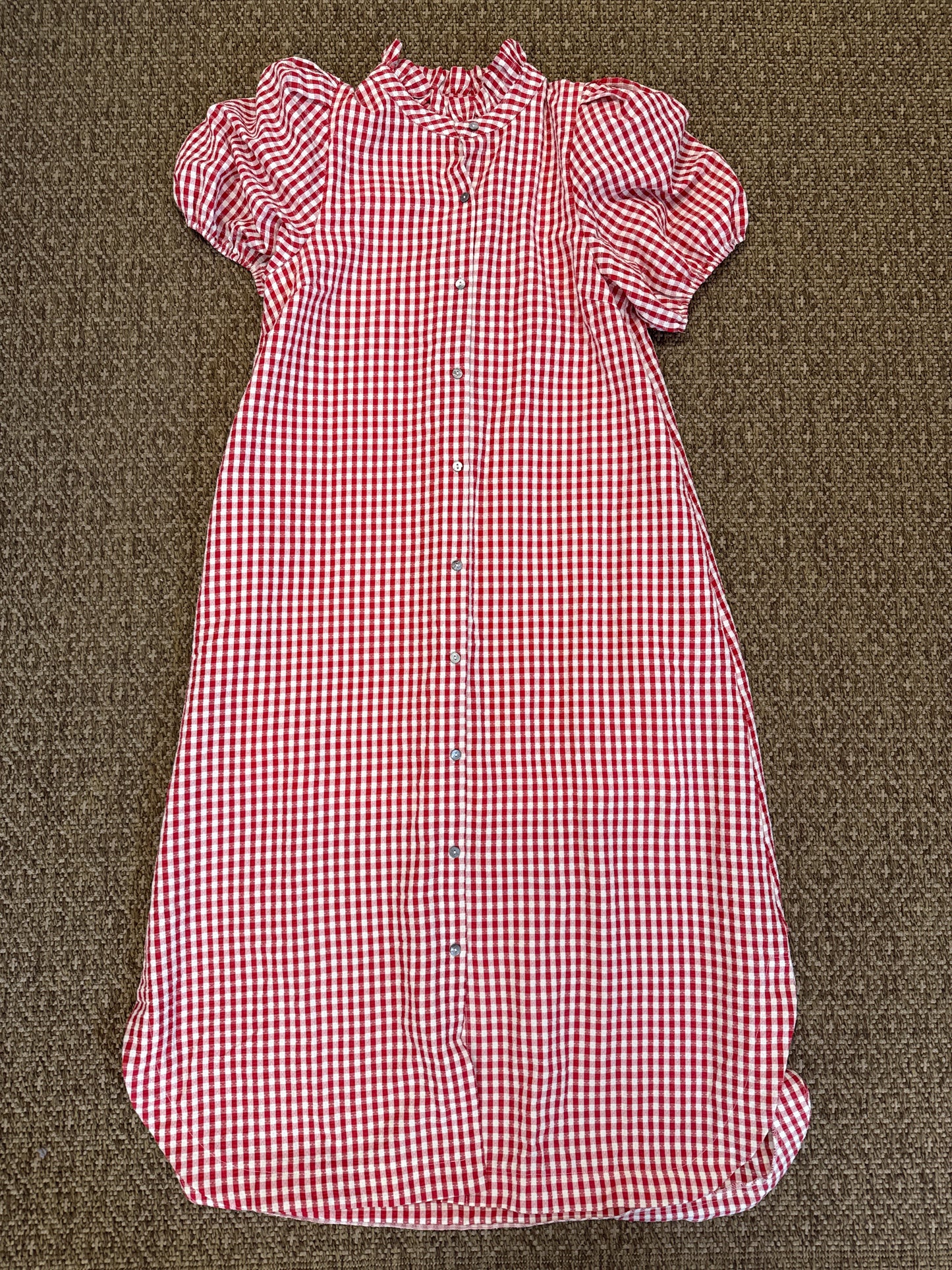 GINGHAM HIGH NECK MIDI DRESS - RED