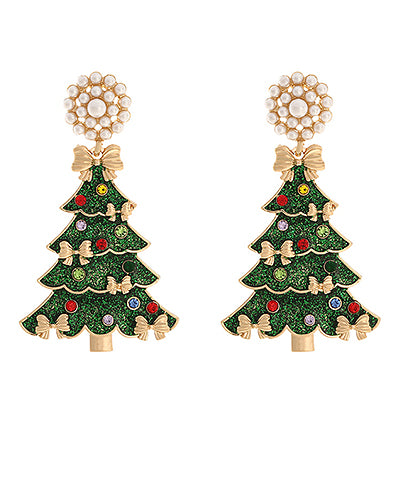 PEARL CHRISTMAS TREE EARRINGS