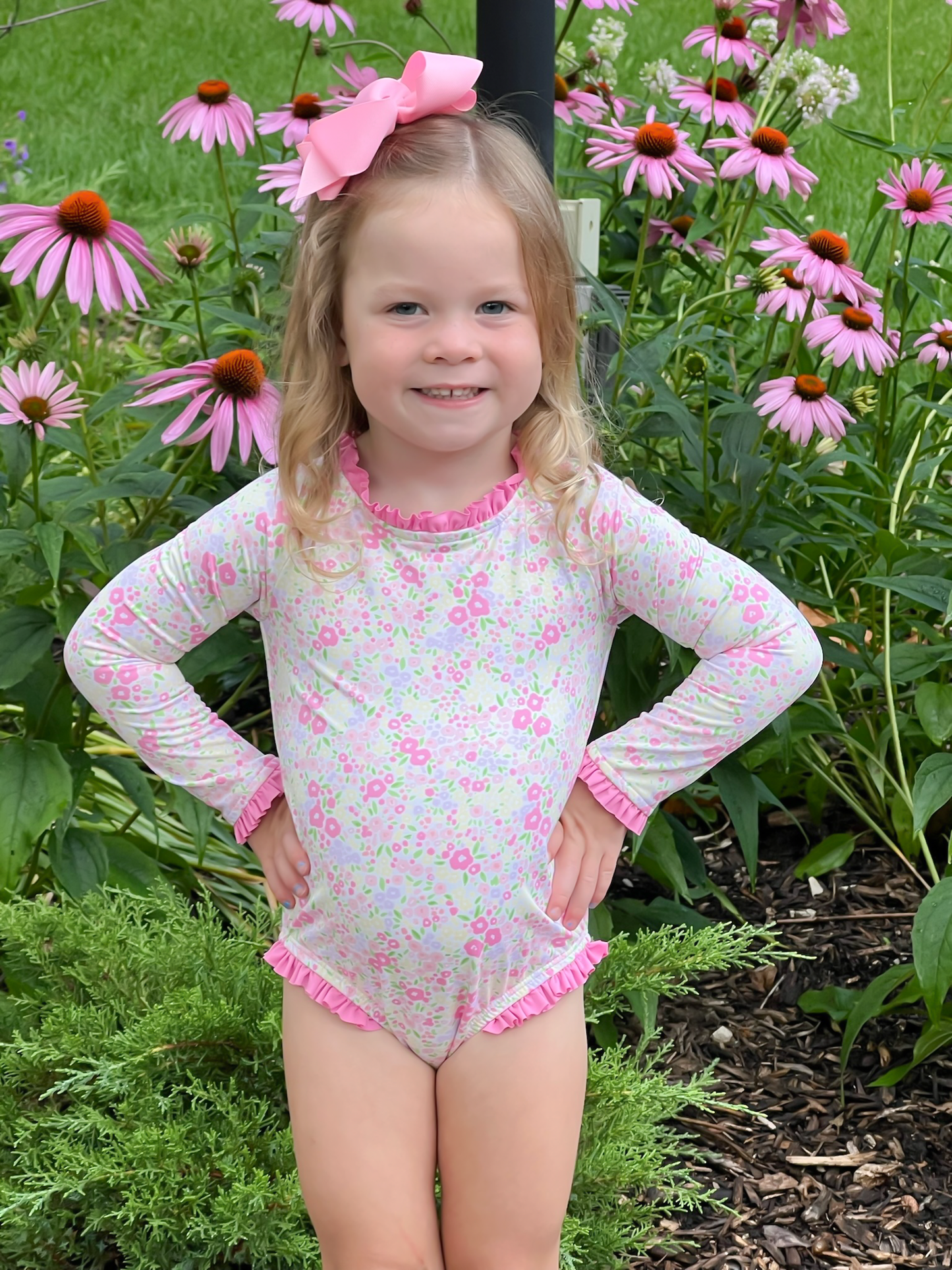 LEIGHTON ONE PIECE RASH GUARD - FUCHSIA FLORAL