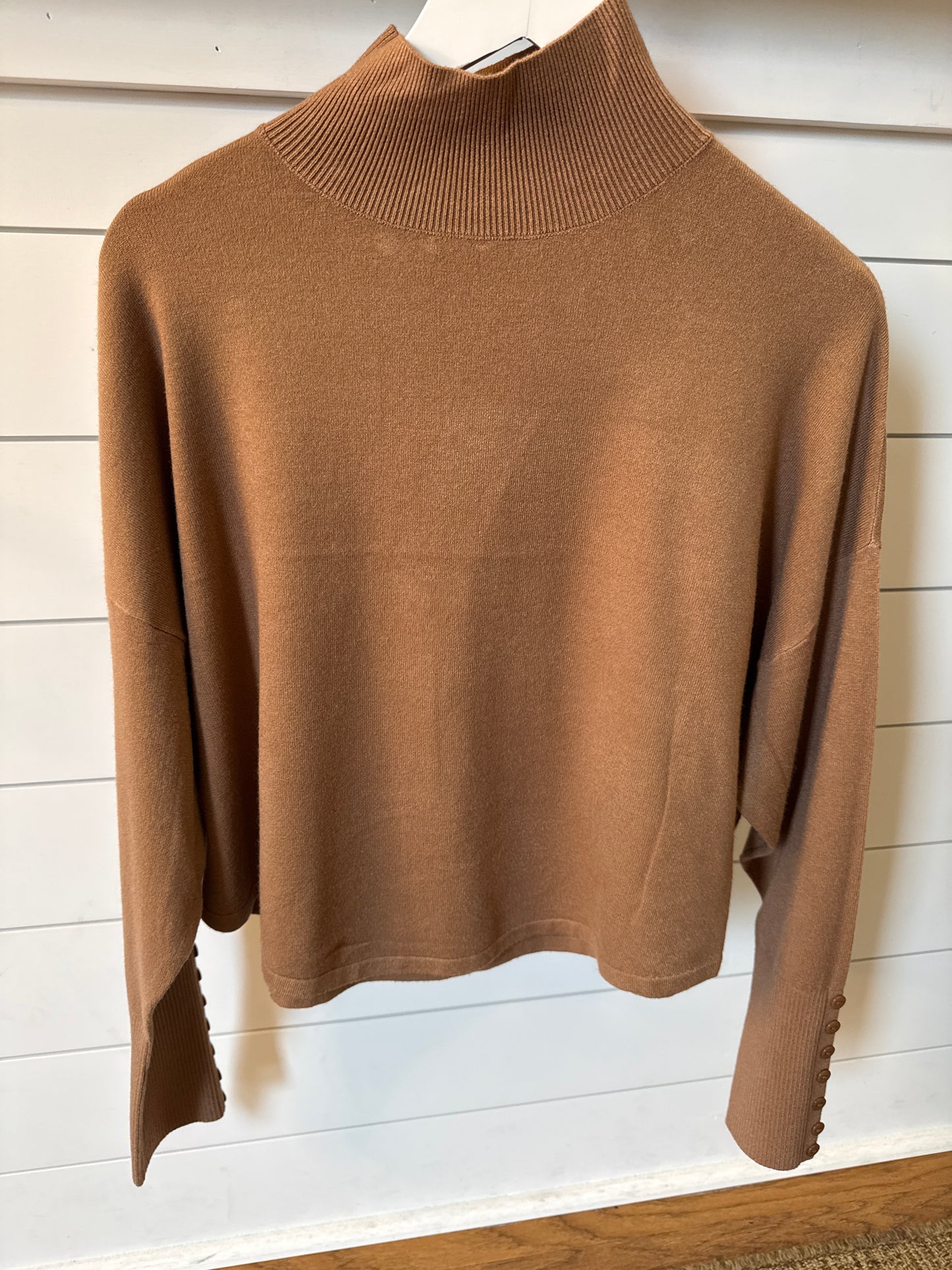 BUTTON DETAILED SLEEVE KNIT SWEATER - CAMEL