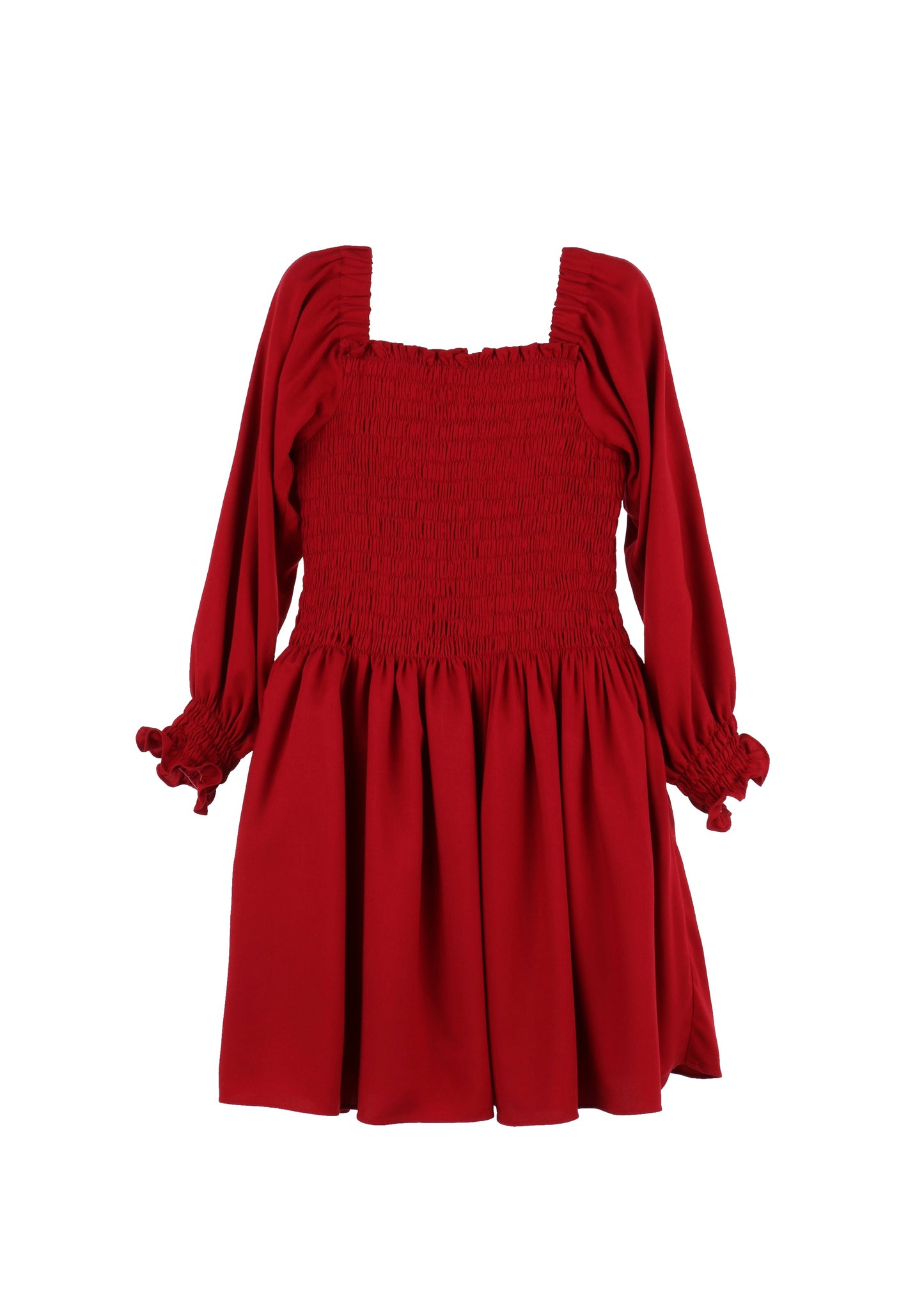 CARLA SMOCKED DRESS - RED