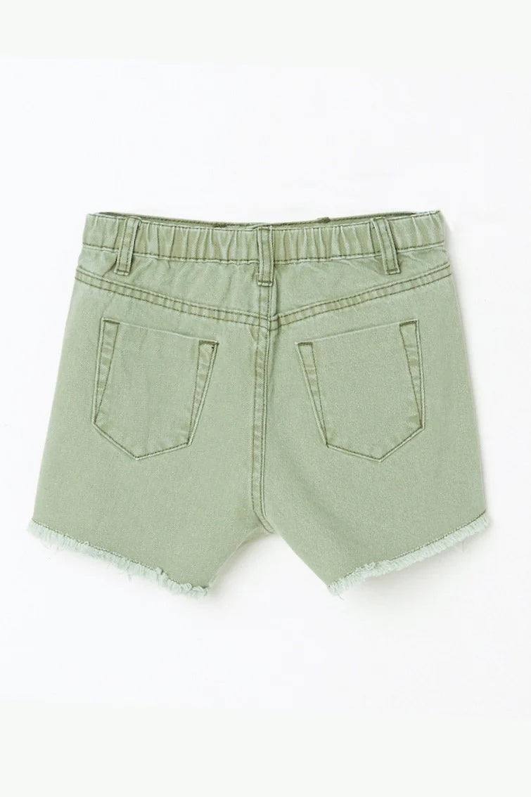GIRLS DISTRESSED DENIM SHORTS - OLIVE