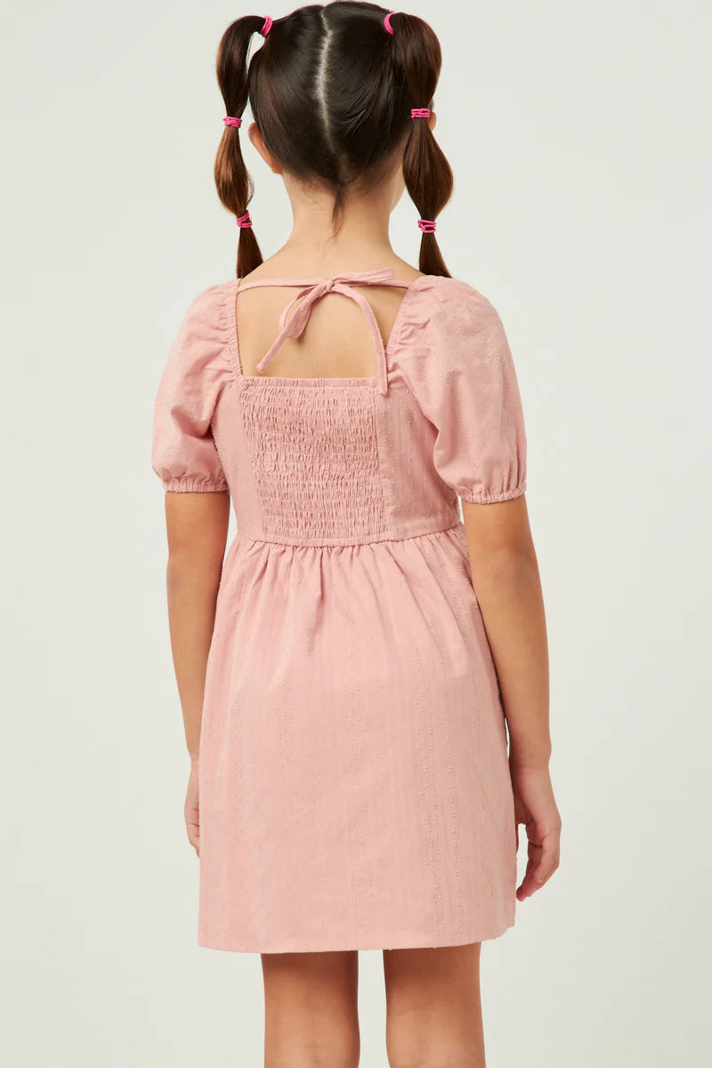GIRLS SQUARE NECK TEXTURED DRESS - BLUSH