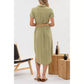 BUTTON DOWN BELTED MIDI DRESS - OLIVE