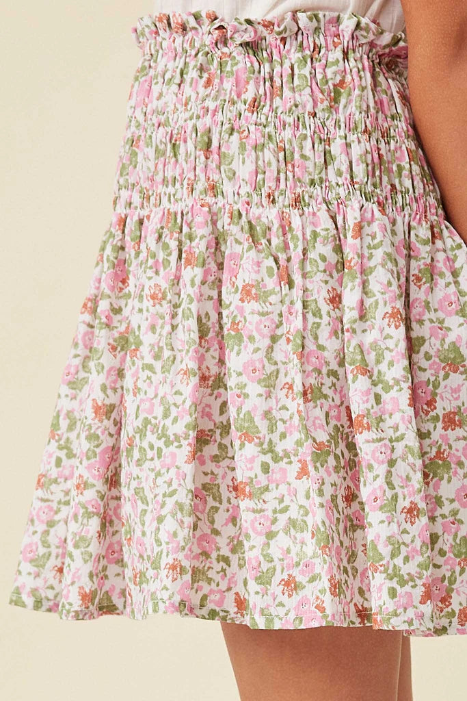 DITSY FLORAL ELASTIC DETAILED SKIRT - PINK