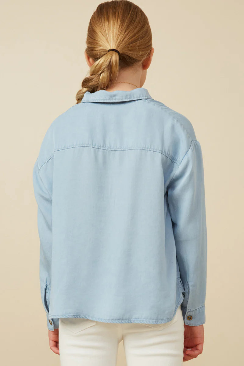 CHEST POCKET TENCEL POLO SHIRT - LIGHT DENIM