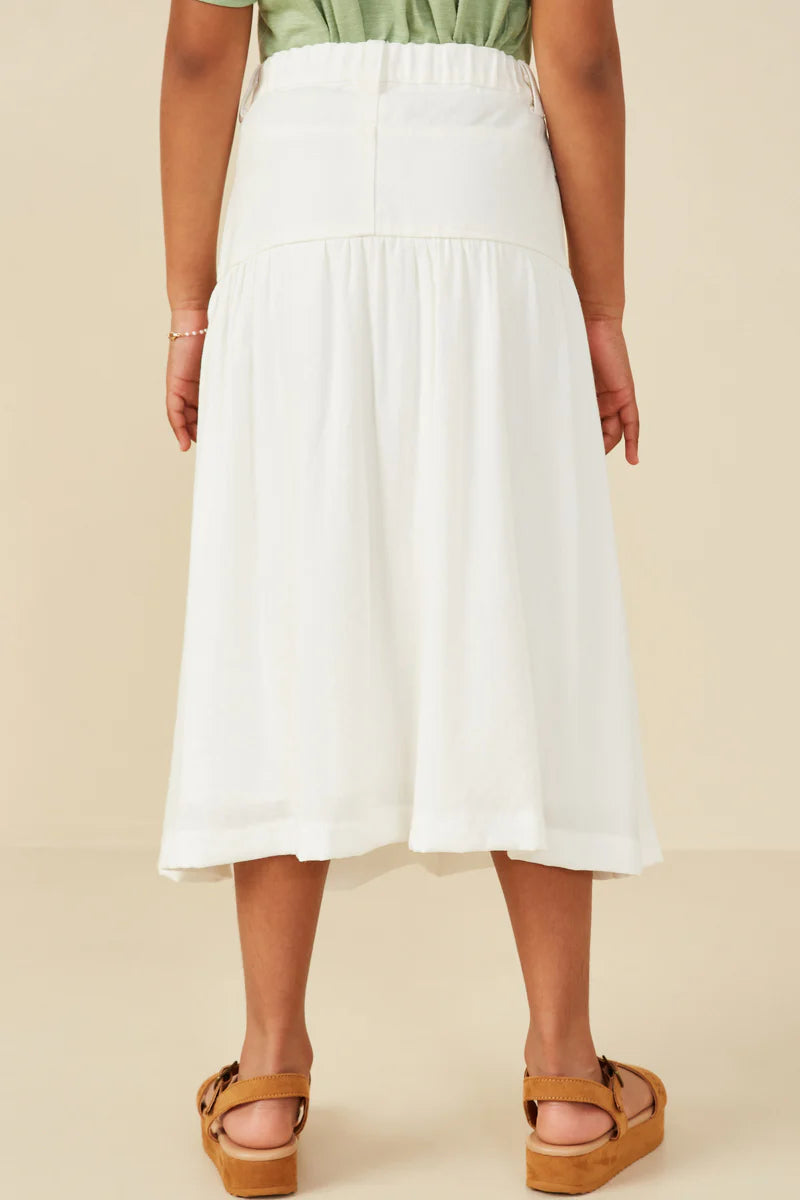 MIX MEDIA DENIM MIDI SKIRT - OFF WHITE