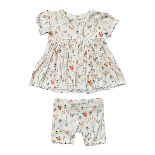 GIRL'S BABYDOLL SET - FLORAL CHICKEN