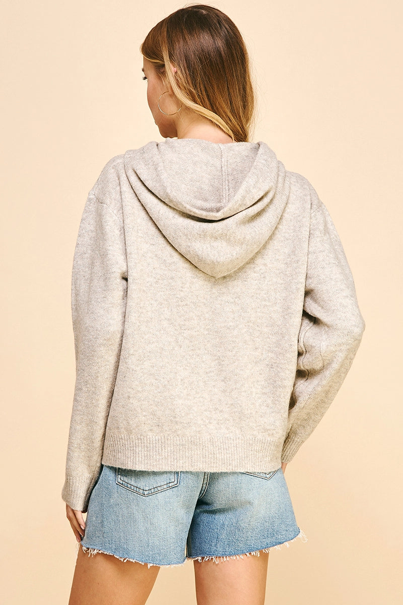 KNITTED SWEATER HOODIE - OATMEAL