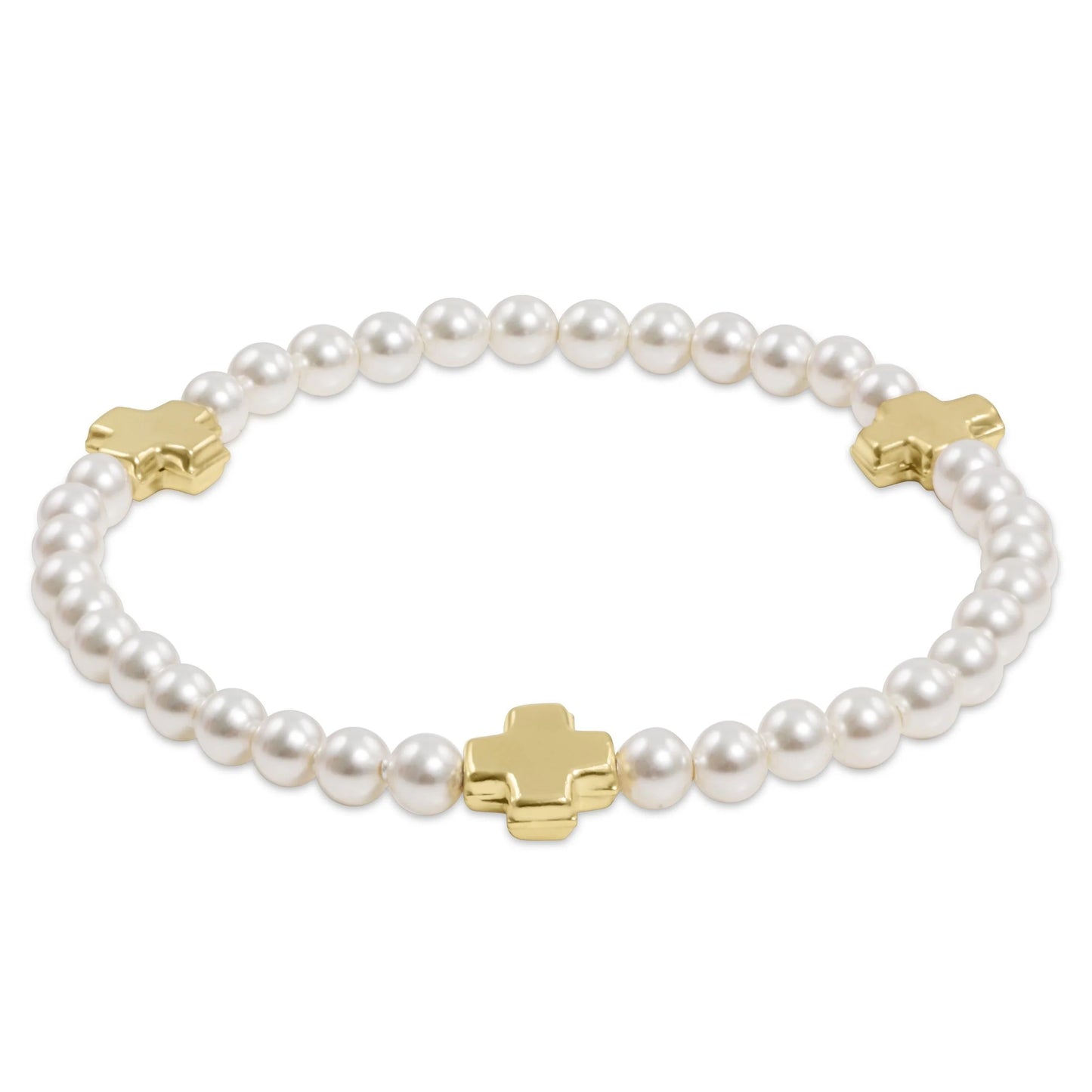 EGIRL SIGNATURE CROSS 4MM PEARL BRACELET - GOLD