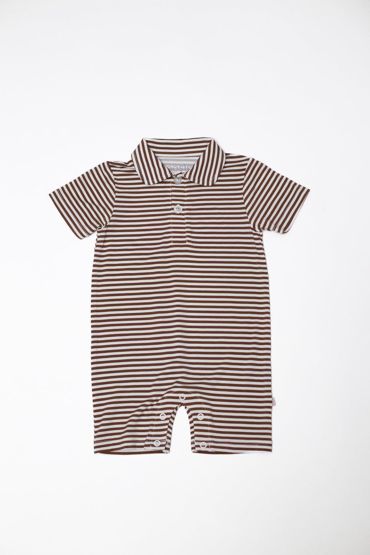 SS POLO ROMPER - CHOCOLATE STRIPES