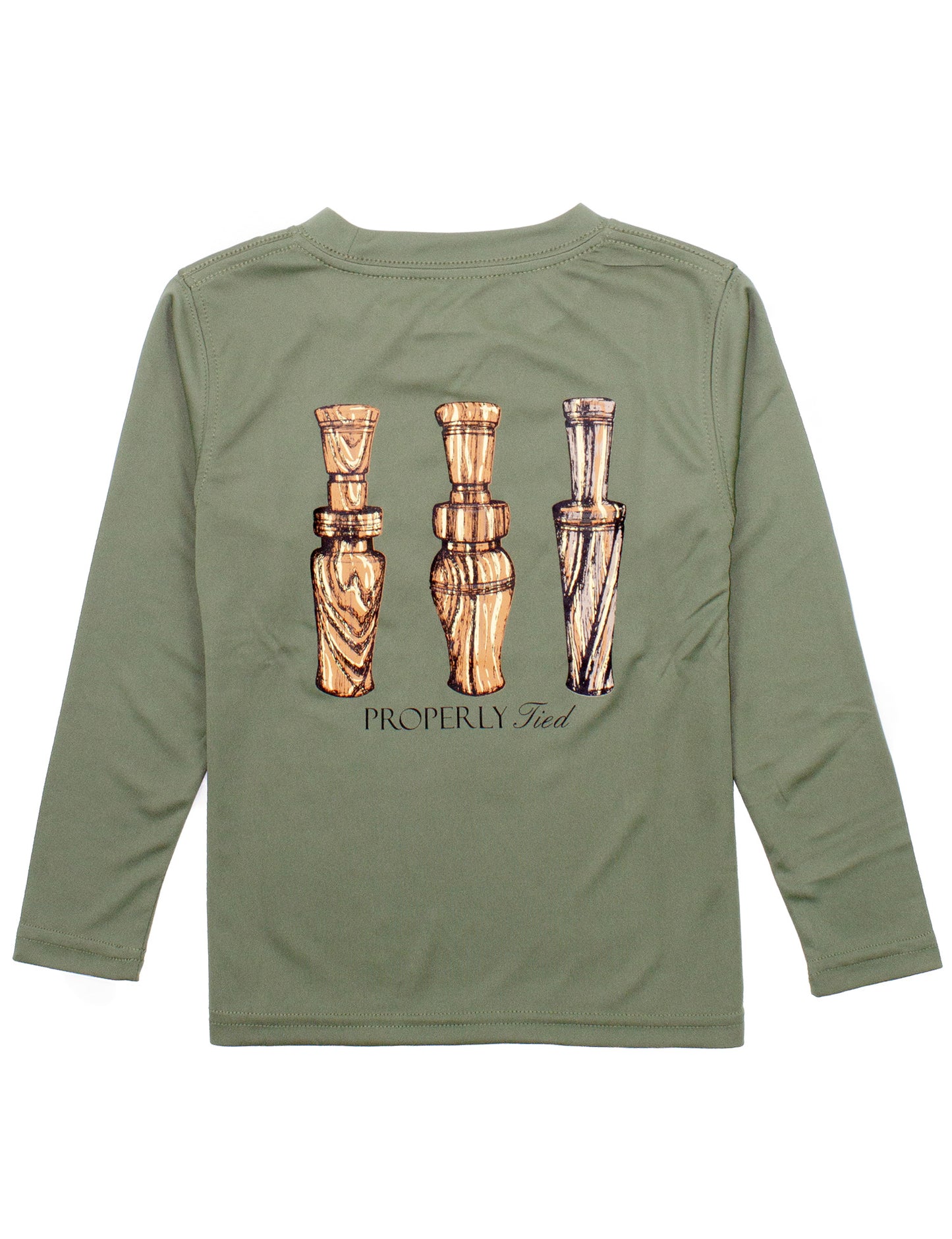 BOYS PERFORMANCE TEE LS - DUCK CALLS OLIVE