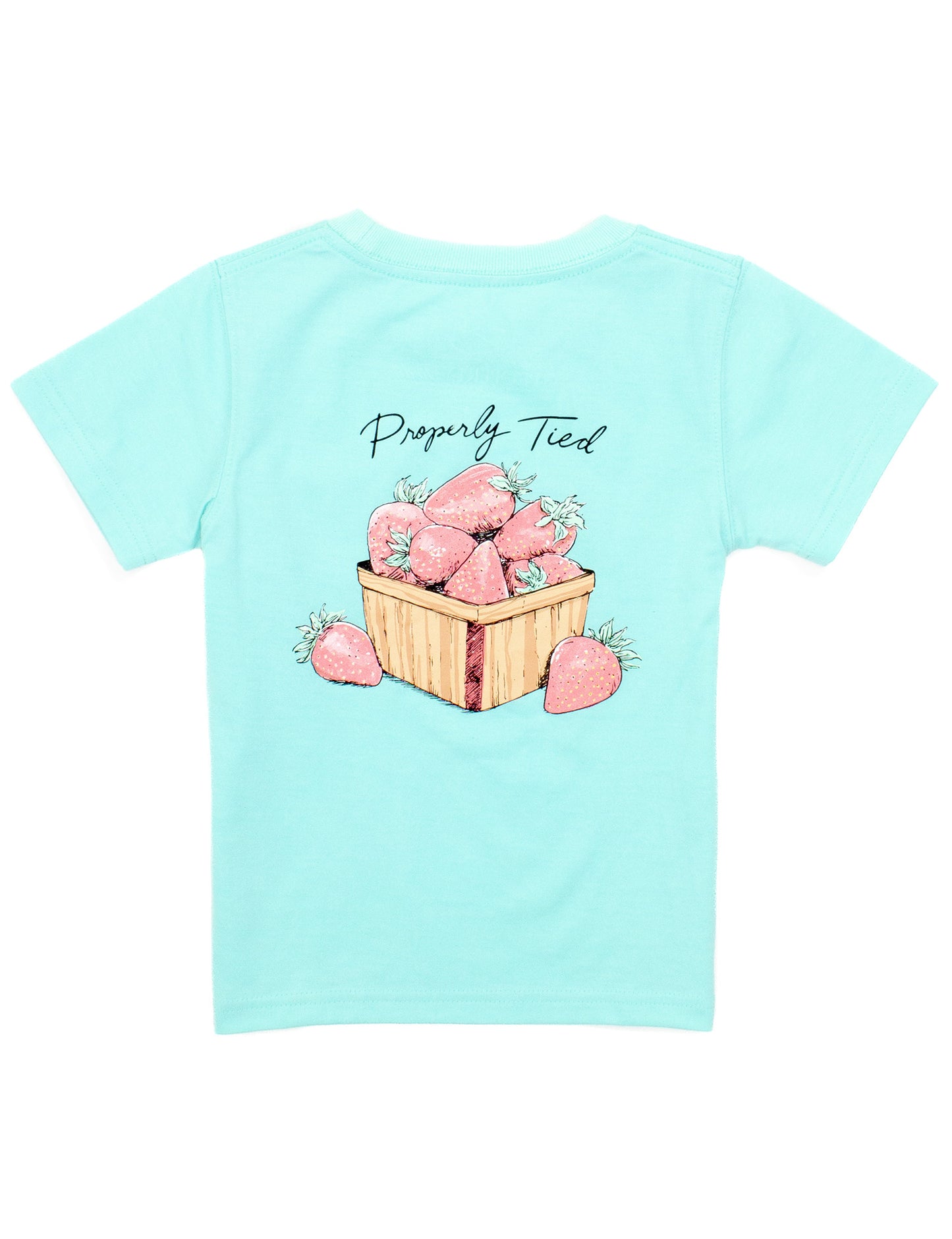 GIRLS STRAWBERRY BASKET SS SEAFOAM TEE