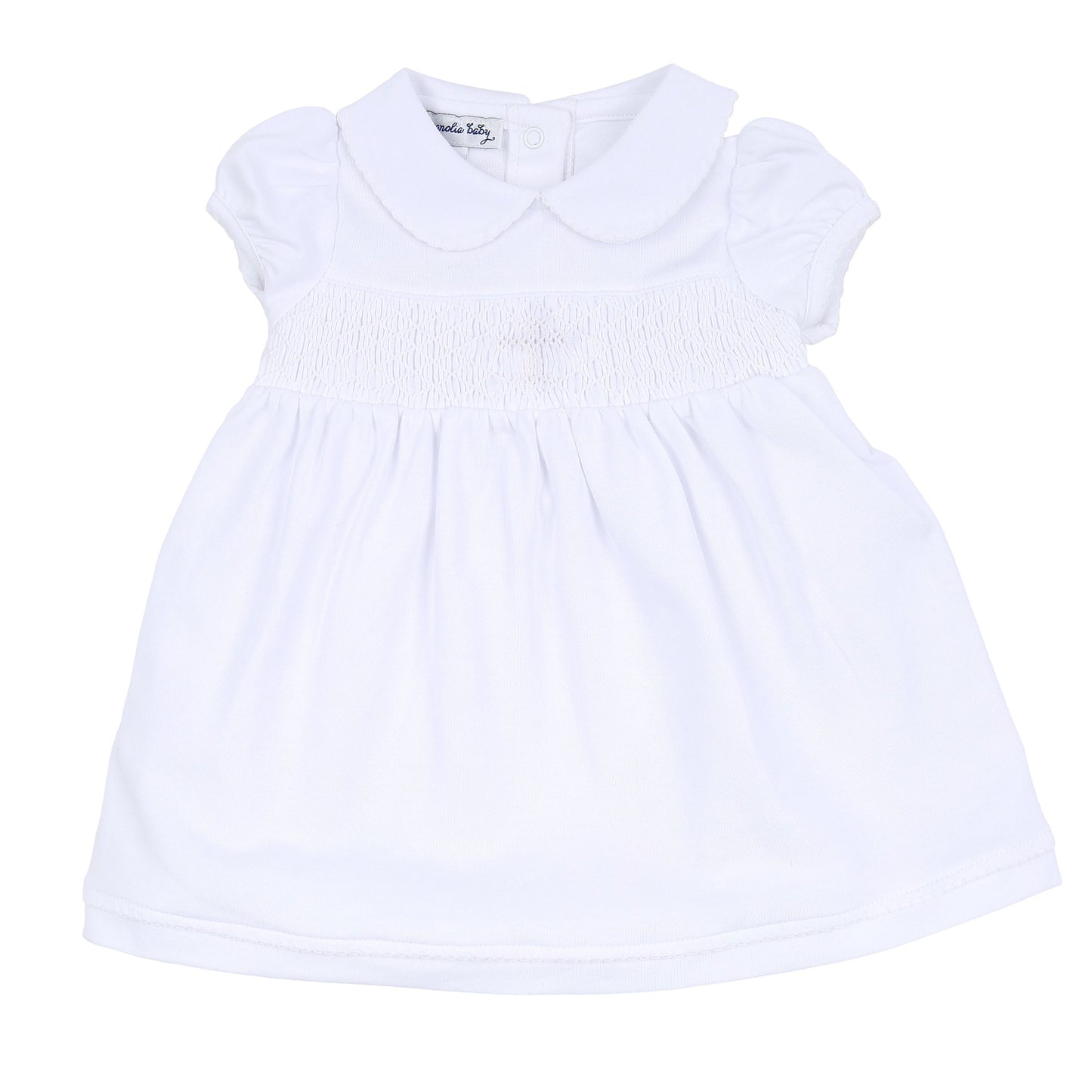 BLESSED SMOCKED COLLARED S/S DRESS SET - WHITE