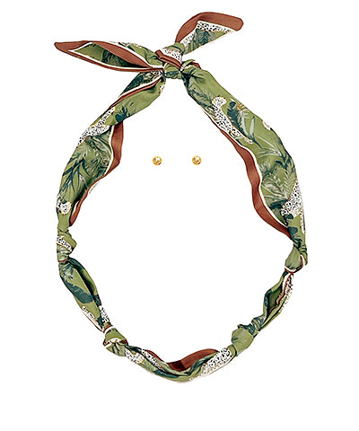 PRINTED SCARF NECKLACE SET - OLIVE MULTI